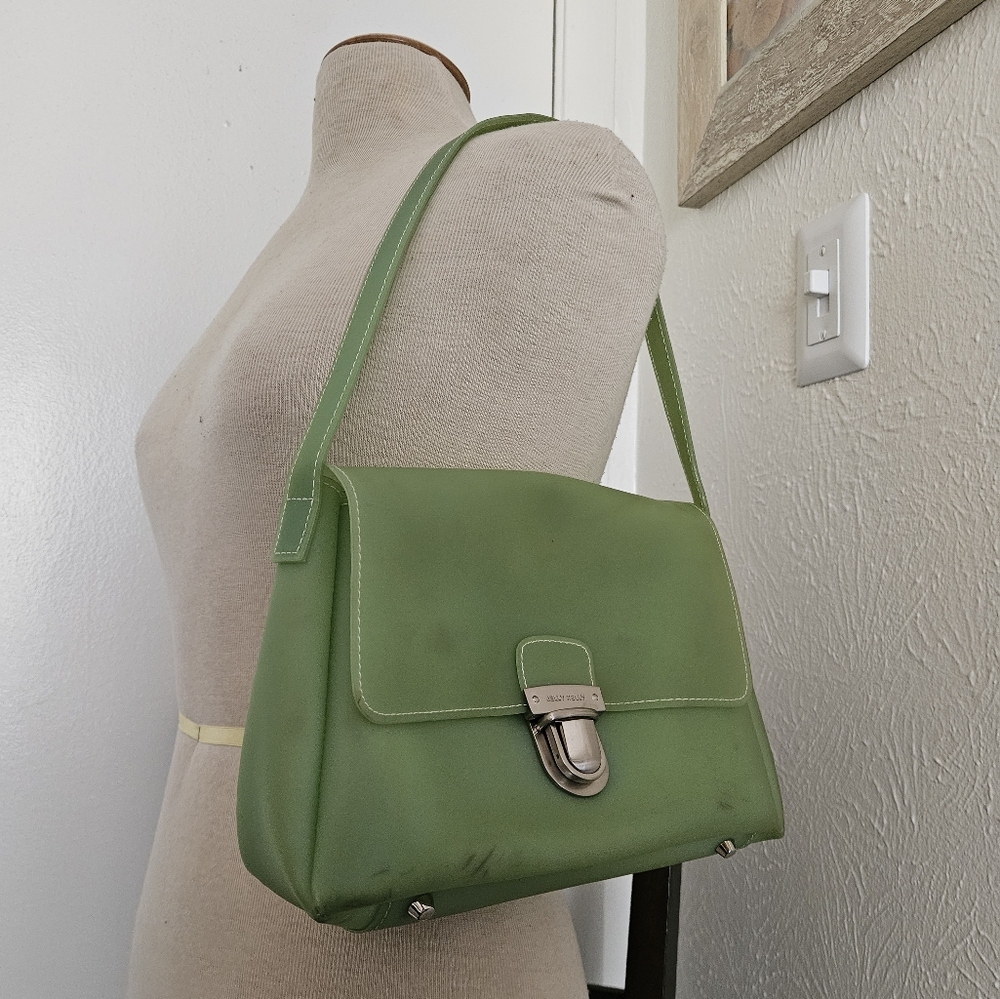Green Shoulder Bag with Silver Hardware